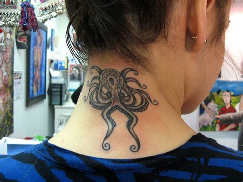 Octopus neck tattoo